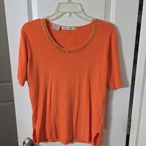 Loulou Studio Orange Embellished Short Sleeve Tee